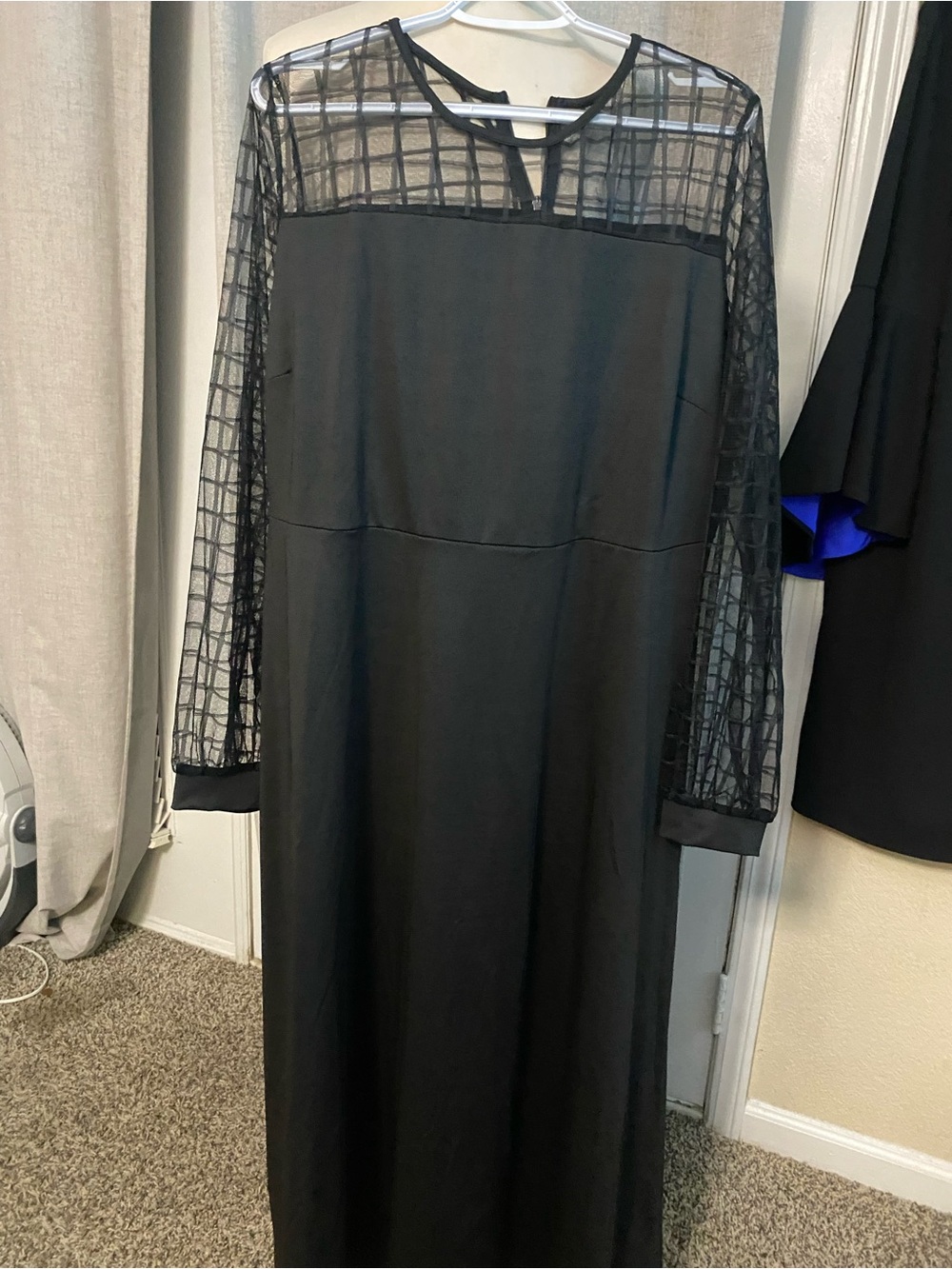 Black Long Sleeve Mesh Yoke Maxi Dress